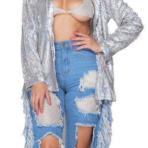Give Me Attitude Silver Sequin Jeans